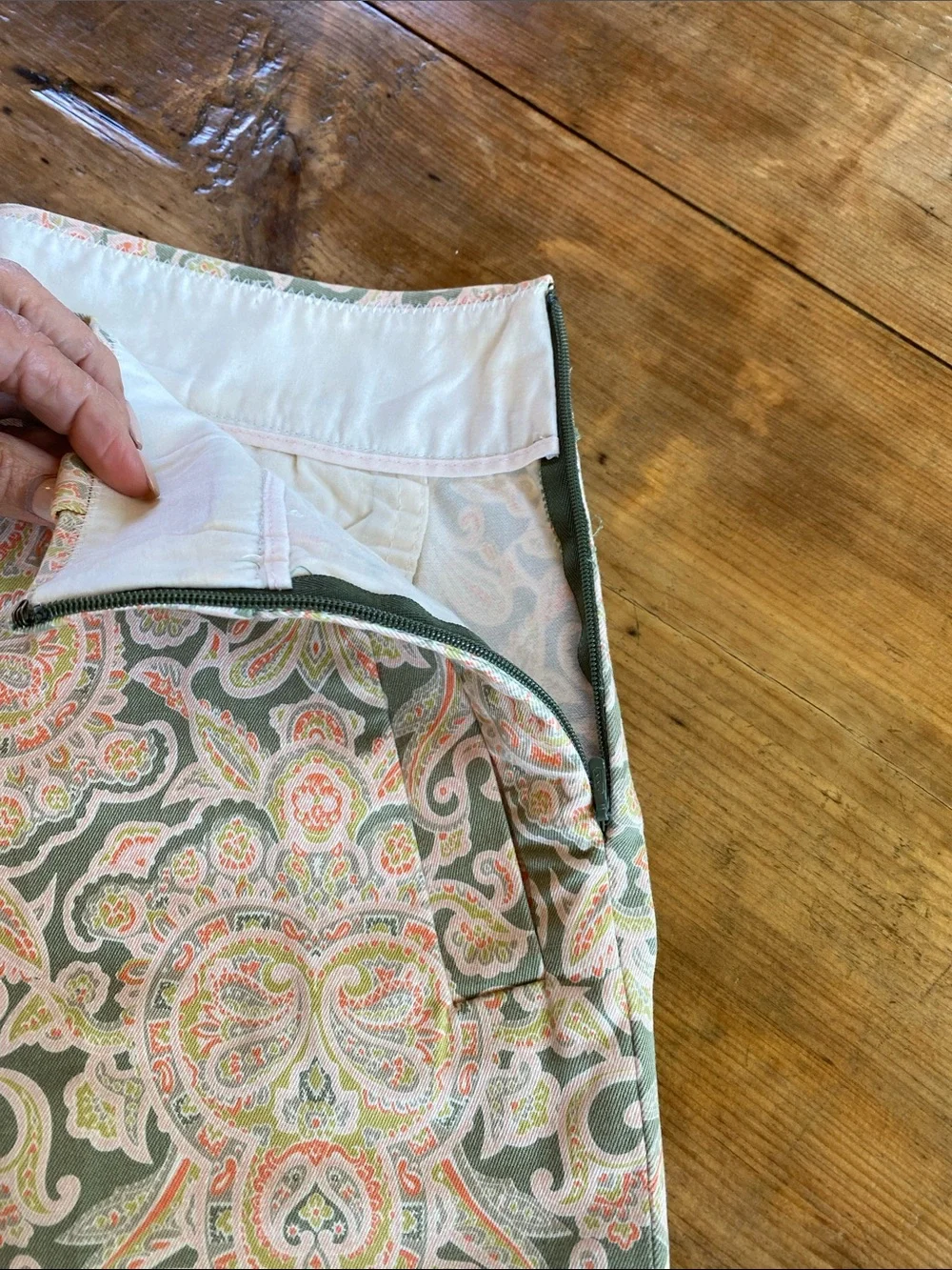J. Crew Women's Paisley Print Shorts in Sage Green and Peach